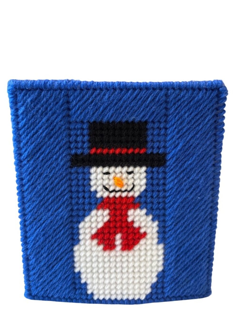 Handmade Blue Snowman Plastic Canvas Tissue Box Cover Winter Holiday Decor - Picture 3 of 7
